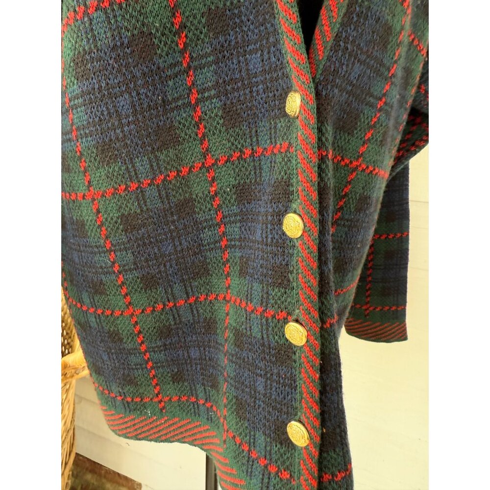 Vintage 80's Pendleton Womens Wool Plaid Cardigan Sweater Red Blue Green XL - Picture 10 of 13